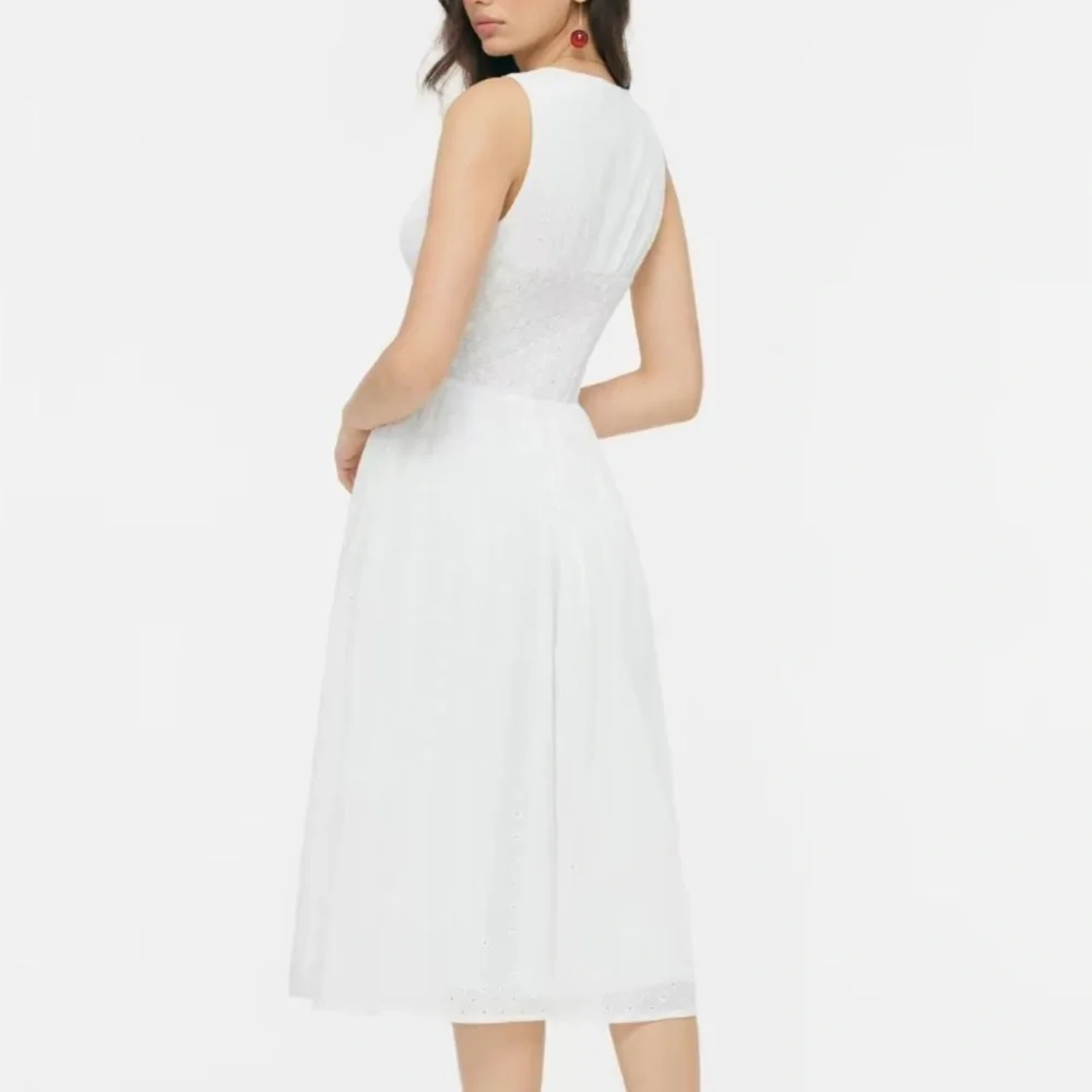 Cider Cotton V Neck Broderie Anglaise Floral Lace trim Midi dress XXS - Picture 4 of 4